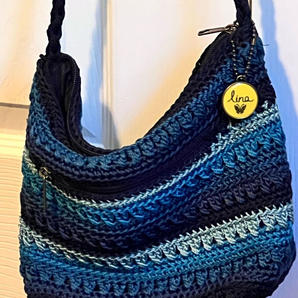 Lina Navy and Teal Crochet Hobo Bag